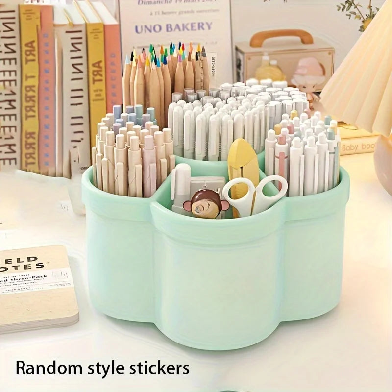 1pc 360 degree cute rotating pen holder, large capacity multifunctional desktop stationery storage box, stationery storage
