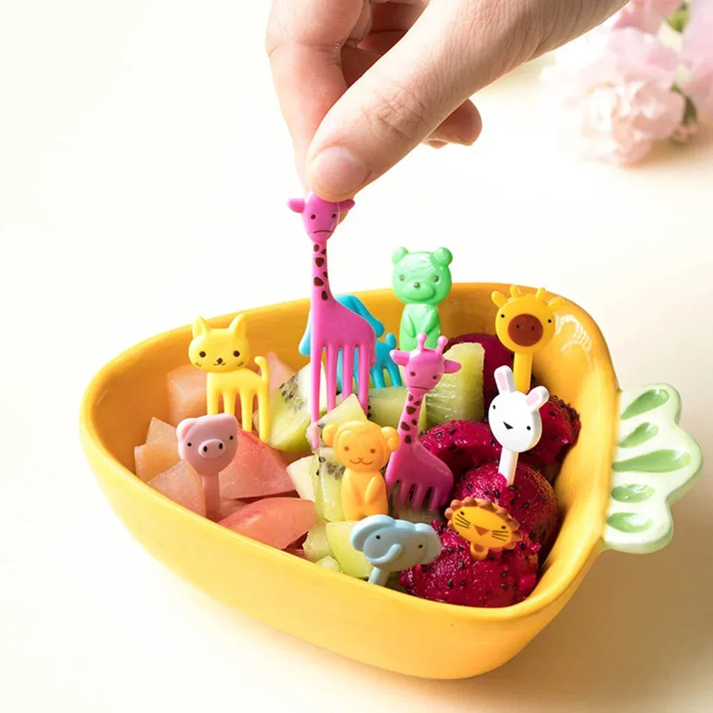 10pcs Animal Farm Fruit Fork Mini Cartoon Children Snack Cake Dessert Food Pick Toothpick Bento Lunches Party Christmas gift
