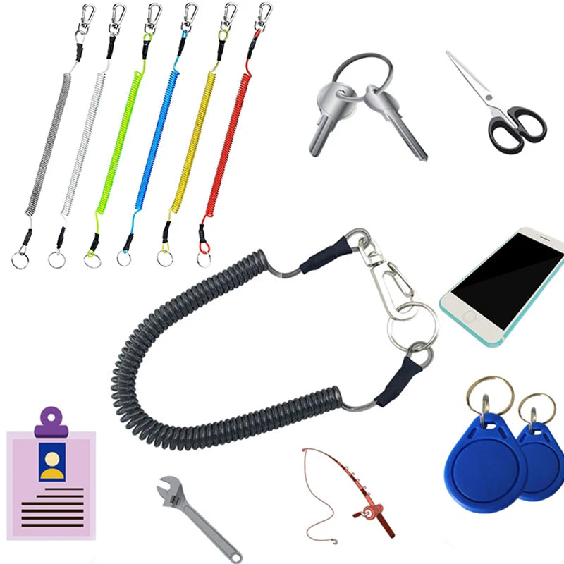 1.2m/2m/3m Max Stretch Plastic Spring Elastic Rope Fishing Lanyards With Carabiner Boating Ropes Anti-lost Phone Keychain Lock
