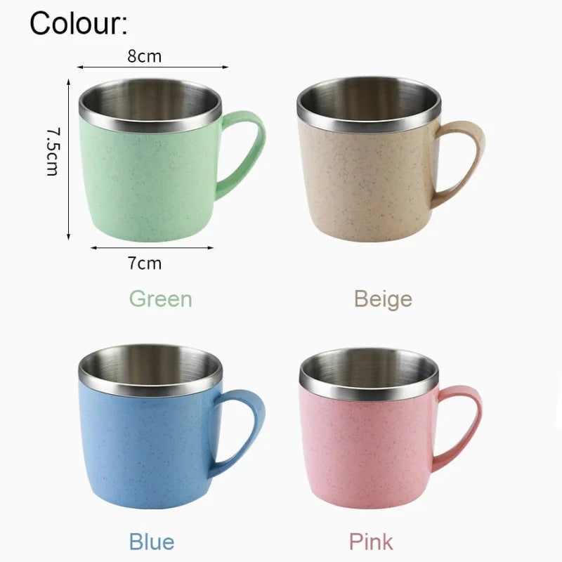 Simple Solid Color Stainless Steel Mug Wheat Straw Element Small Water Cup Children's Household Anti-scalding Drinking Water Cup