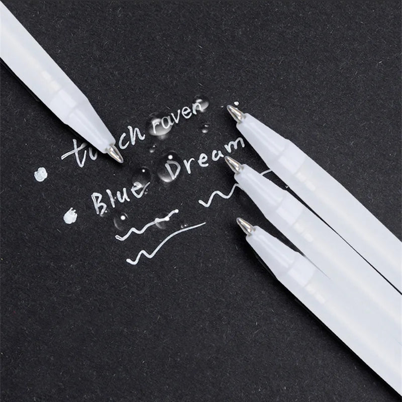 5Pcs White Manga Marker Pens Set 0.8mm Permanent Ink Waterproof Art Brush Pen for Scrapbooking Black Paper Drawing Tire Pen