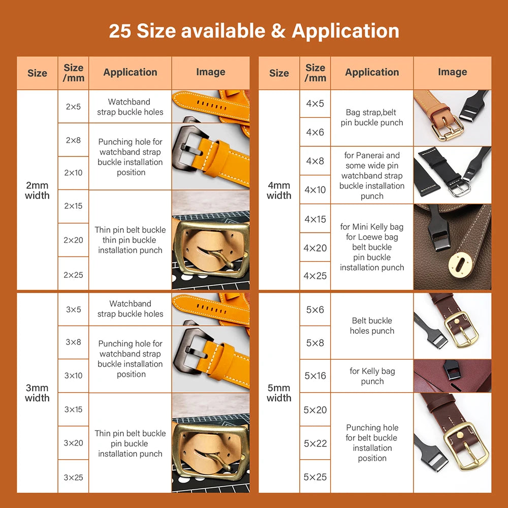 WUTA Pro Leather Oblong Punching Tools Belt Hole Puncher Flat Hollow Punches Strap Watch Band Heavy Duty Oval Hole DIY Craft