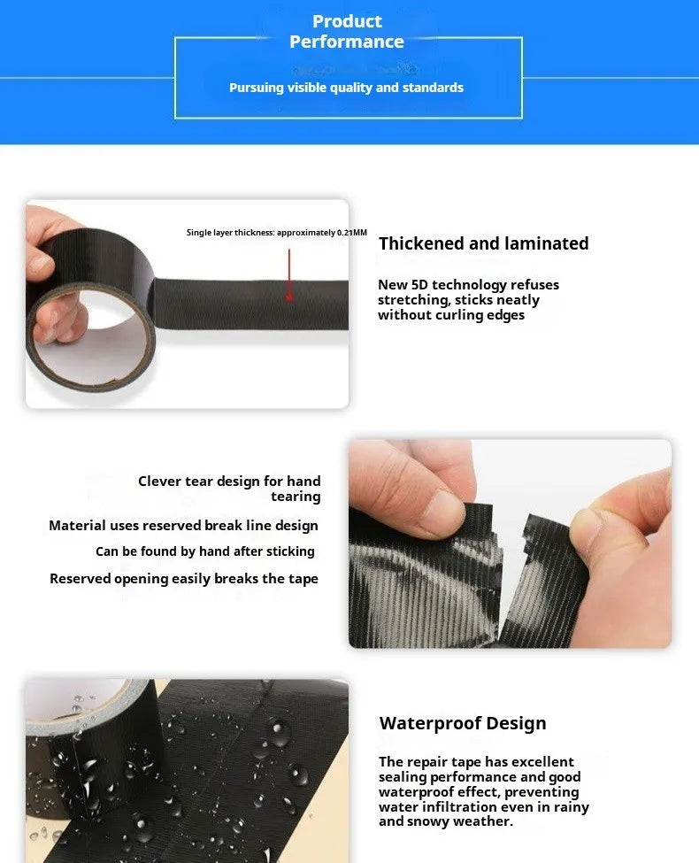 5m/10m Heavy Duty Waterproof Black Duct Tape Strong Adhesive Gaffer Tape for Repairs Sealing Indoor Outdoor Use Hand Tearable