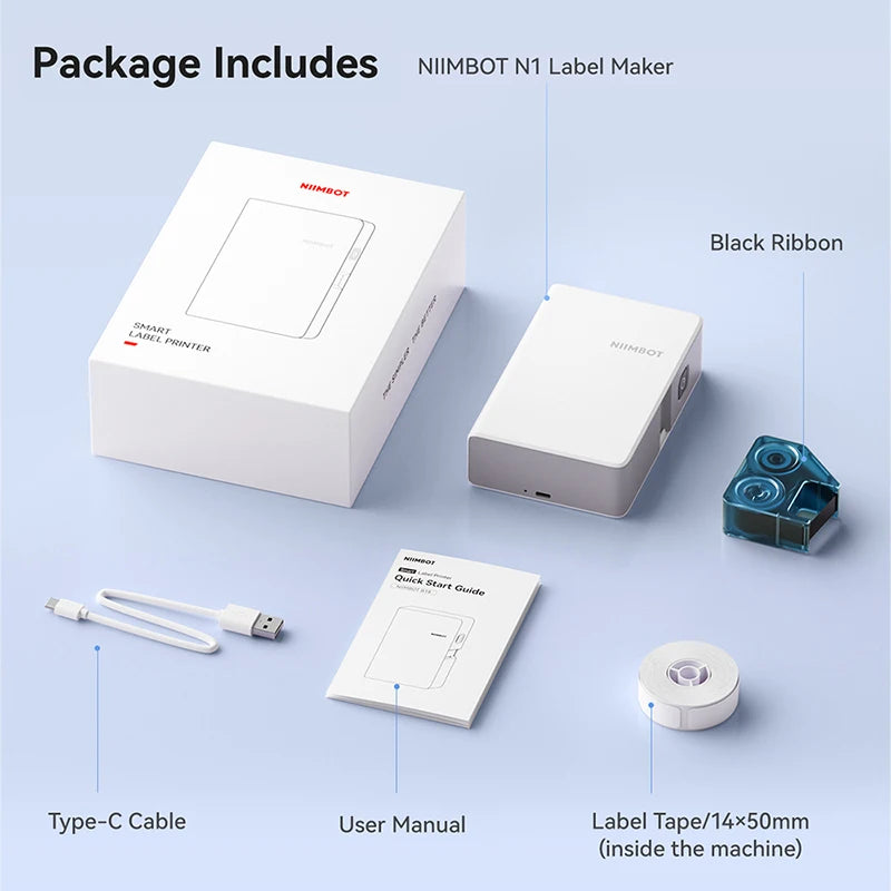 Niimbot N1/B18 Thermal Transfer Label Printer Label Maker with Black Ribbon Paper Tag Sticker for Home Office Jewelry Garden