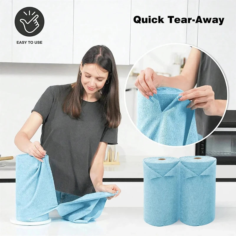 50pcs/Roll Microfiber Tear-Towel Roll, Reusable Cleaning Rag,Multi-Purpose Dishwashing Towels For Tableware Double