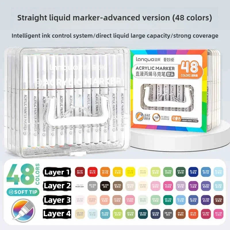 LANGUO 240/9 Colors Acrylic Color Markers Direct Liquid Paint Marker Pen DIY Drawing with Storage Box School Supplies Stationery
