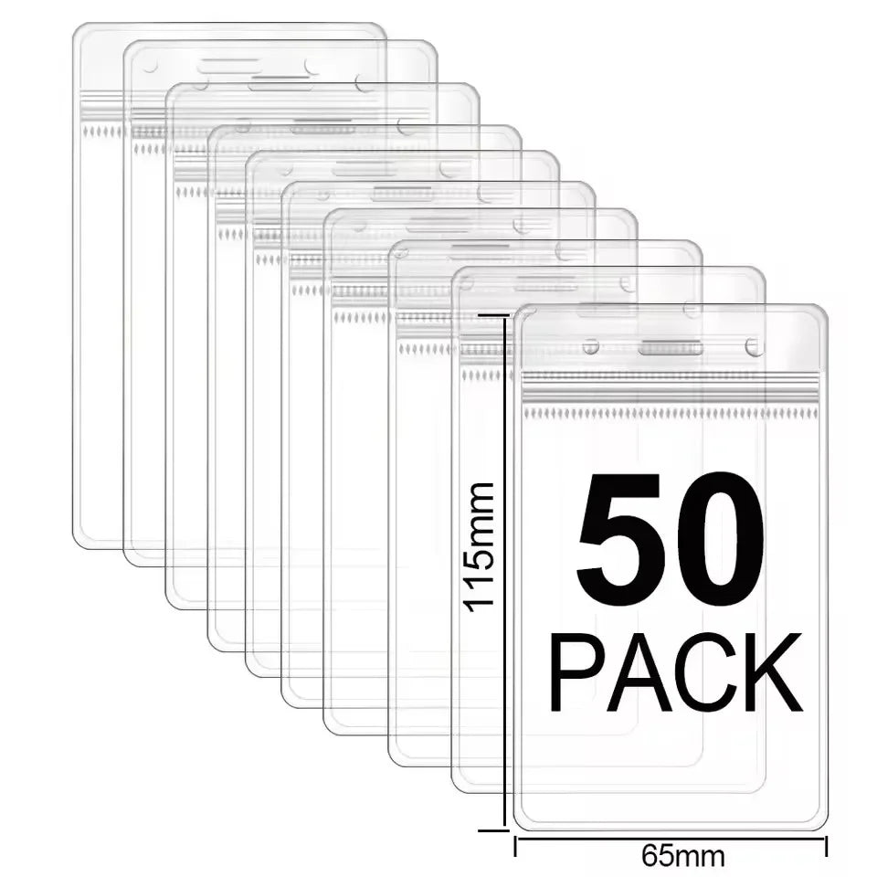 50/20/10PCS Transparent Name ID Badge Holder Waterproof Thick Vertical Business Card Holder Protectors with Resealable Zip