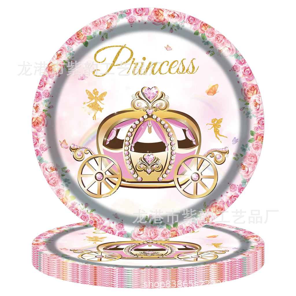 Pink Princess Castle Tableware Set Dessert Plates Cups tablecolth Balloon Banner Girls favorite Birthday Adult Wedding Decoratio