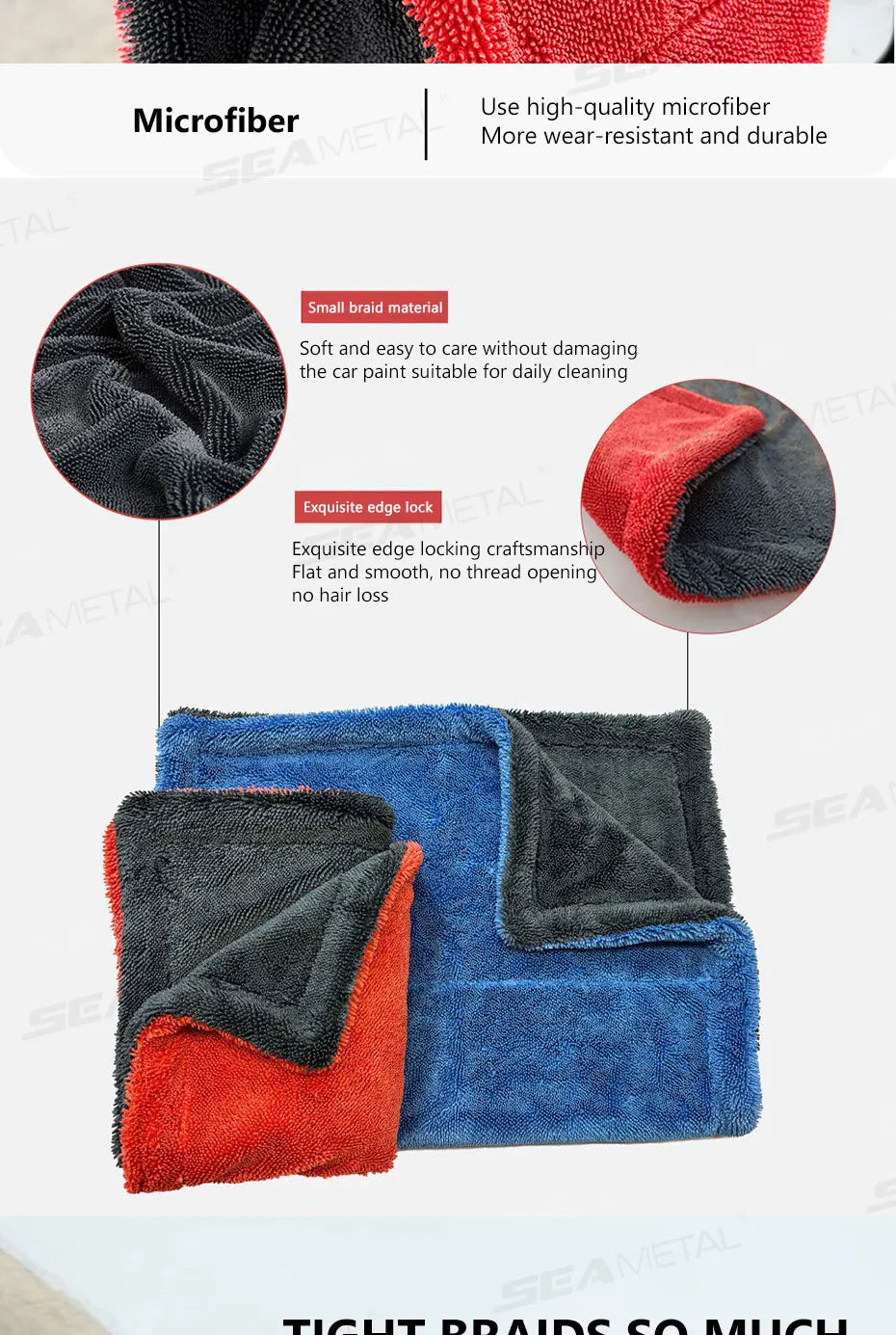 SEAMETAL Heavy-Duty Car Towel 1200GSM Super-Absorption Microfiber Drying Cloth Ultra-Soft Scratch-Free Car Detailing Towel