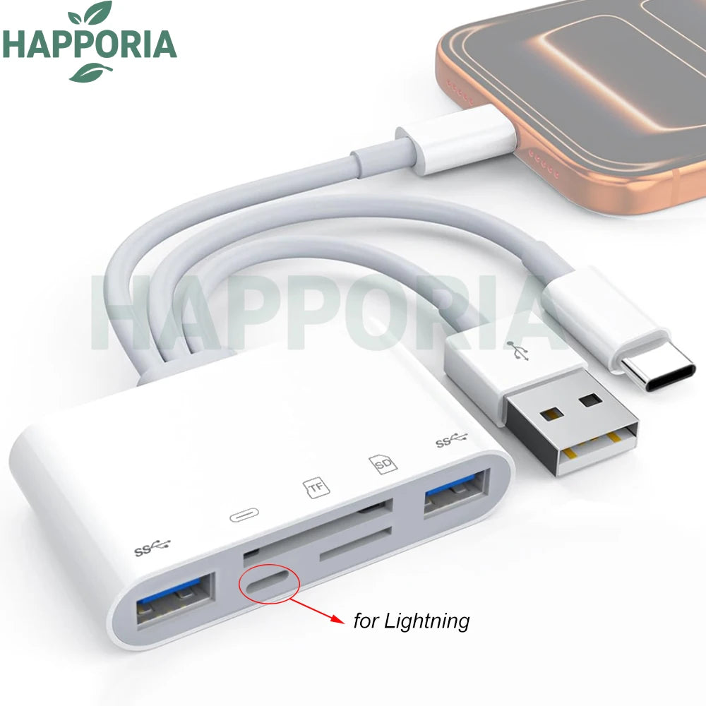 New 5 In 1 SD Card Reader USB HUB for iPhone 12 13 14 15 16 17 Huawei USB 3.0 Type C to SD TF Card Memory Reader OTG Adapter