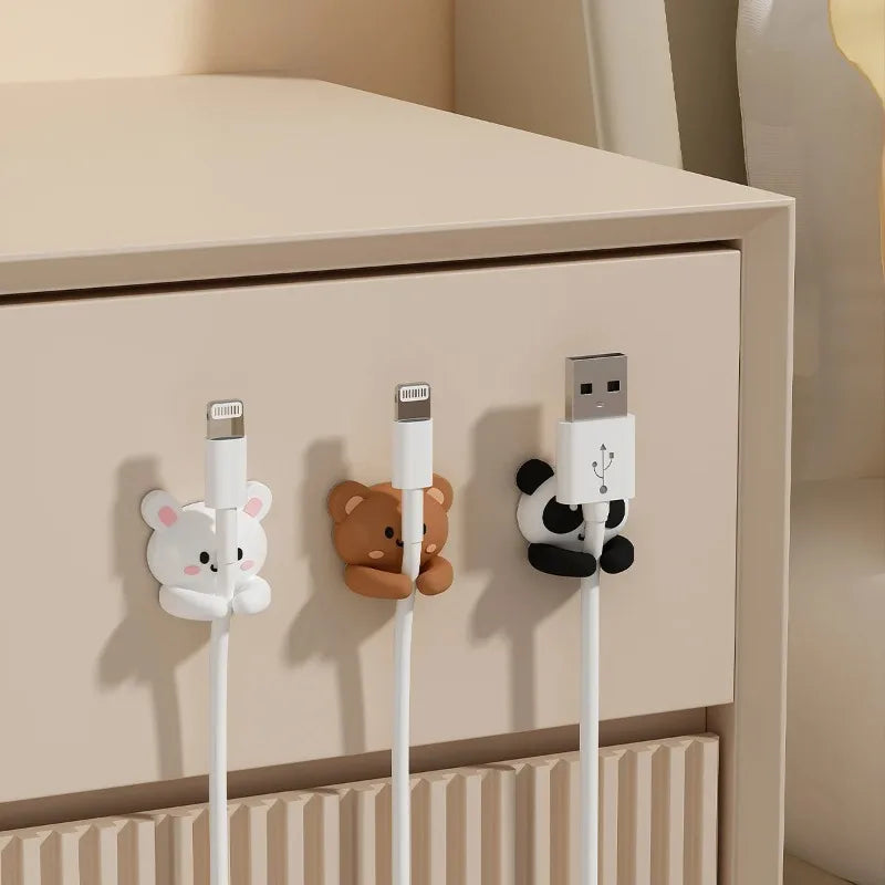 Cute Cartoon Desktop Cable Organizer Managers Self-Adhesive Winder Wire Cord Management Earphone Data Cable Clips Holder