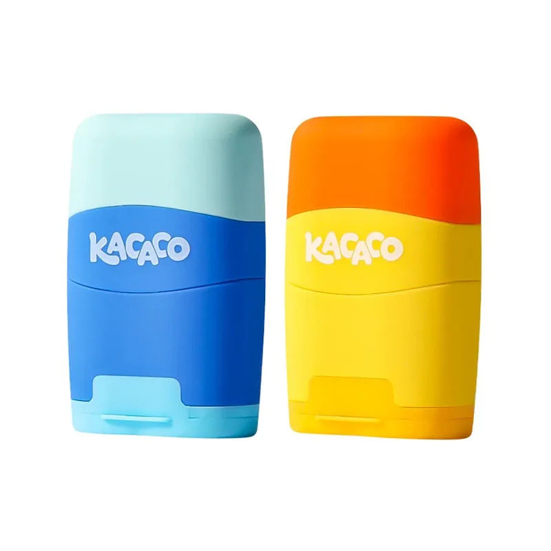 M&G Pencil Sharpener with Eraser Two in One Double Hole Designing Student Pencil Eraser Less Crumbs Clean Replaceable Core
