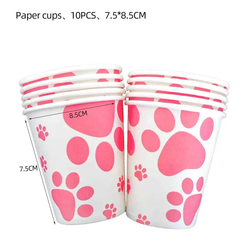 Pink Dog Paw Birthday Party Decor Disposable Tableware Gift Bag Backdrop Cake Topper Banner Plate for Kid Girl Party Supplie Set