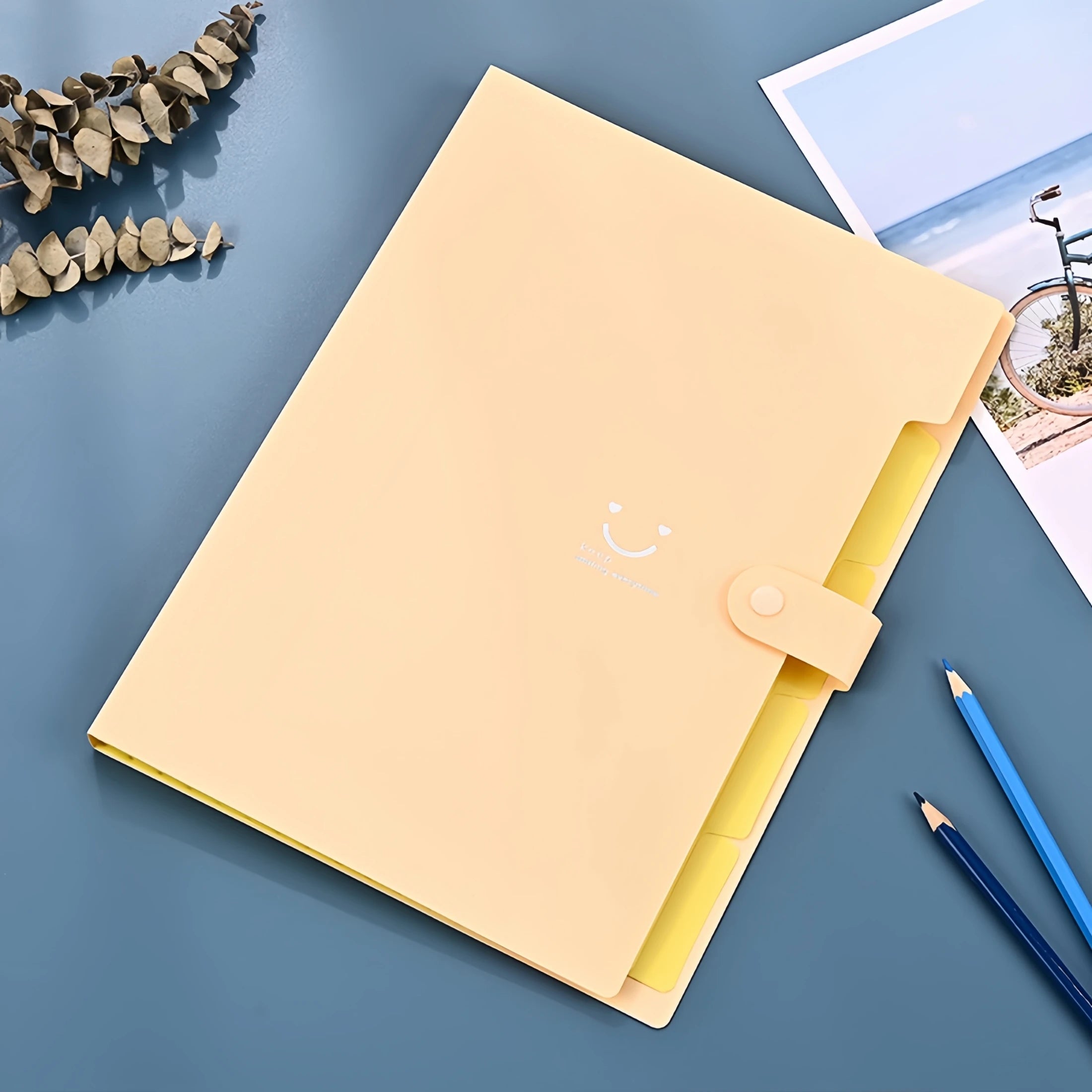 New Minimalist Accordion Bag For Cute And Smiling File Storage, With Multiple Layers.
