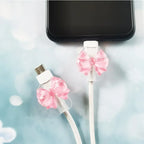 2Pcs Lovely Pink Bow Silicone Charger Cable Protector Sleeve Cable Holder Clip Anti-break Transparent Cord Cover Wrap