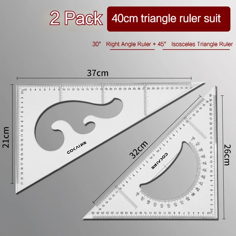 2Pcs/Set Multifunctional Triangle Ruler 30/45 Degree Measurement Angle Isosceles Triangle Ruler Geometry Students Drafting Tool