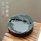 Chinese Calligraphy Inkstone She Ink Stone, Natural Stone Painting Ink Slab for Brush Writing 9.8x2 cm