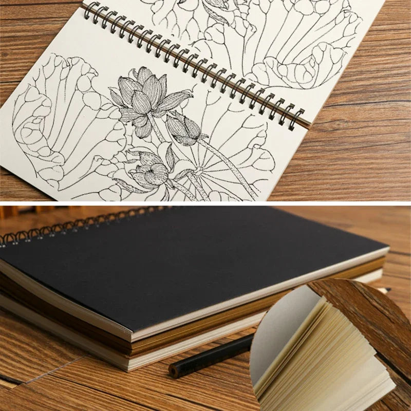 A5/A6 Spiral Sketchbook Blank Notebook 50 Sheets Kraft Paper Hardcover for Students Graffiti/Painting School Stationery Supplies