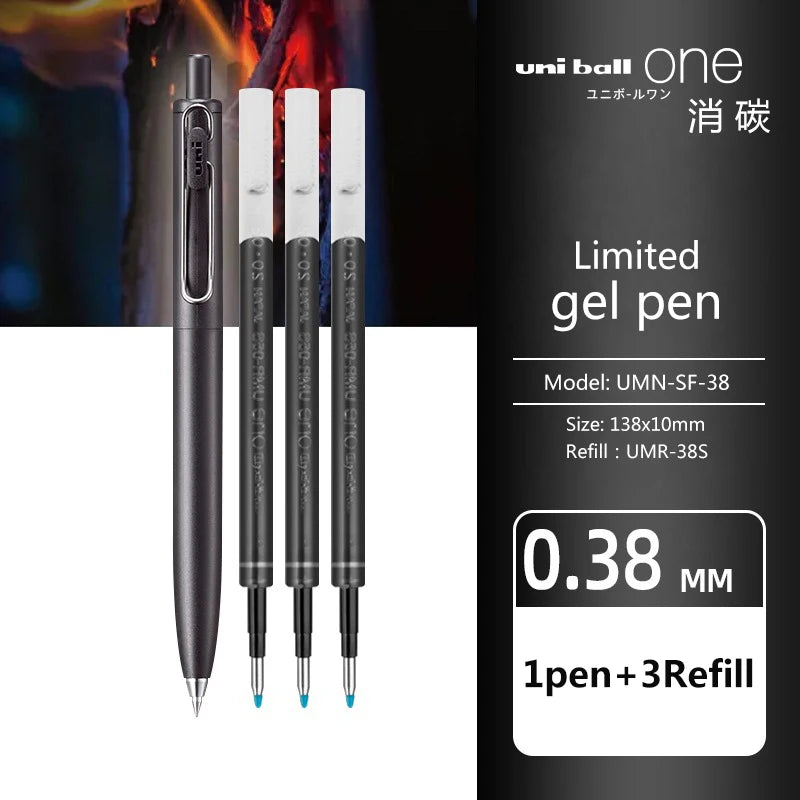 1+3 Refill Japan UNI Gel Pen Small Thick Core 0.38mm Smooth Quick Dry UMN-SF-38 Upgrade UniBall One Black School Supplies