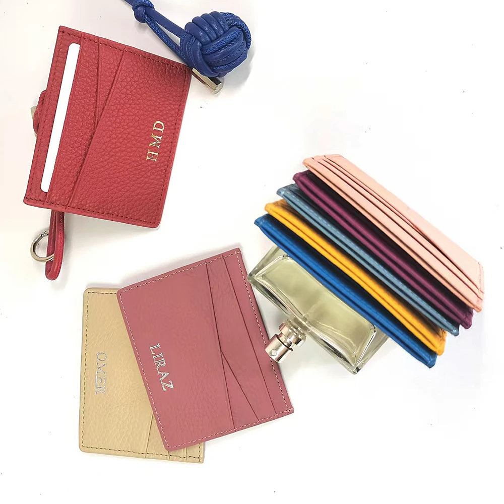 Genuine Leather Card Holder Woman Custom Name Designer Wallet Slim Luxury Card Wallet Man Engrave Initials Business Coin Purse