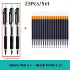 23pcs Retractable Ballpoint Pen Large Capacity 0.5mm Ballpoint Pen Black/Red/Blue Replaceable Refill Stationery School Supplies