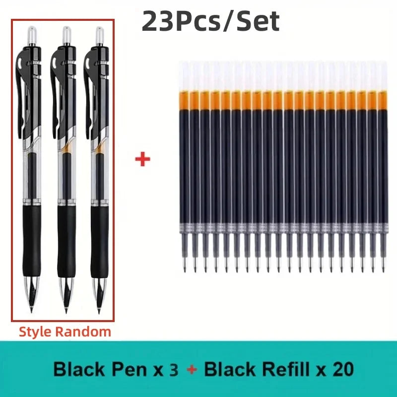 23pcs Retractable Ballpoint Pen Large Capacity 0.5mm Ballpoint Pen Black/Red/Blue Replaceable Refill Stationery School Supplies