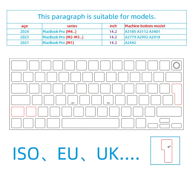 (Iso EU ) White Transparent Frosted Mbp Suitable for Apple Mac Book Pro 14-Inch 16 Model Laptop  Keyboard