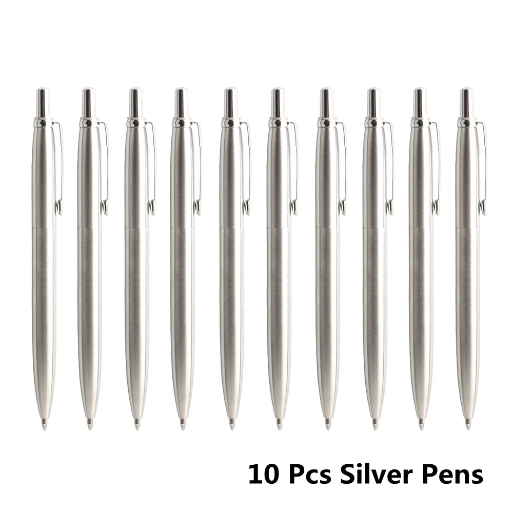 10 Pcs/Set Metal Ballpoint Pens Automatic Ball Pen G2 Refill Black Blue Ink For School Office Stationery Supplies Writing 0.7mm