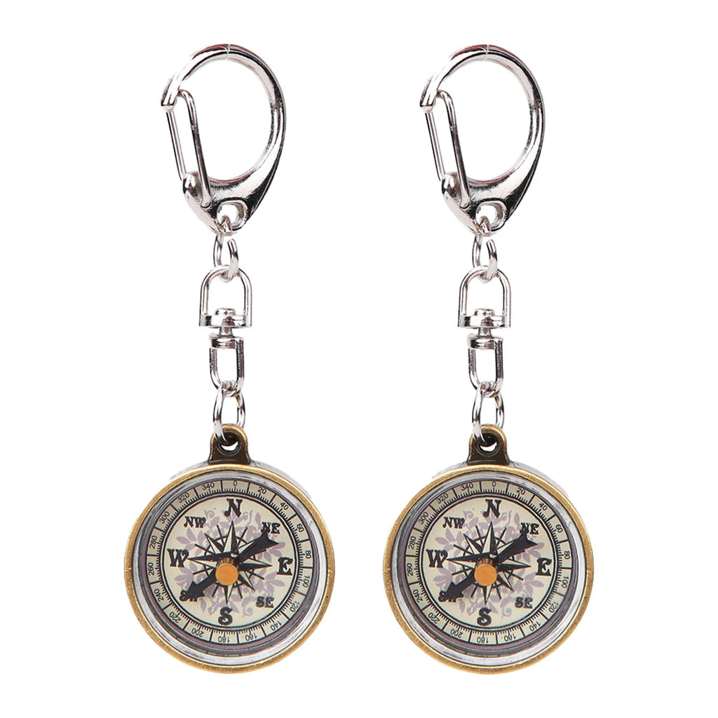 2PCS Lightweight Compass Keychain Vintage Zinc Alloy Pocket For Outdoor Camping/Travel/Direction Navigation Tool Survival Guide