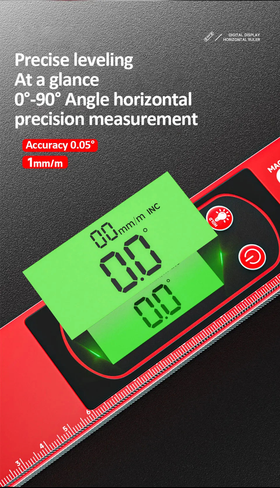 30/40/50cm Electronic Digital Display Level Ruler Magnetic Angle Meter Aluminum Alloy Level Protractor Inclinometer 90 Degree