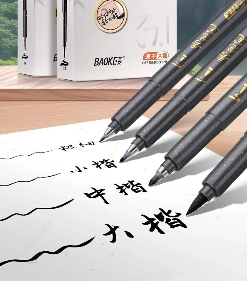BAOKE 4-Size Calligraphy Pen Set for Writing, Hand Lettering, Black Ink Brush Markers Sketching Calligraphie Art Supplies Artist