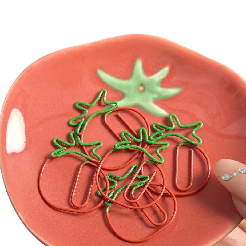10/20pcs Red Retro Japanese Paper Clip Tomato Strawberry Cherry Scrapbook Paper Clip Book Page Memo Fixed Clips Student Supplies