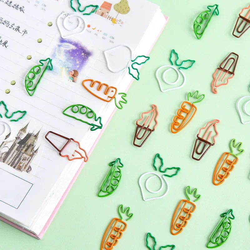 10Pcs Creative Vegetable Carrot Ice Cream Paper Clip Metal Bookmark  DIY Student Read Label Supplies Stationery