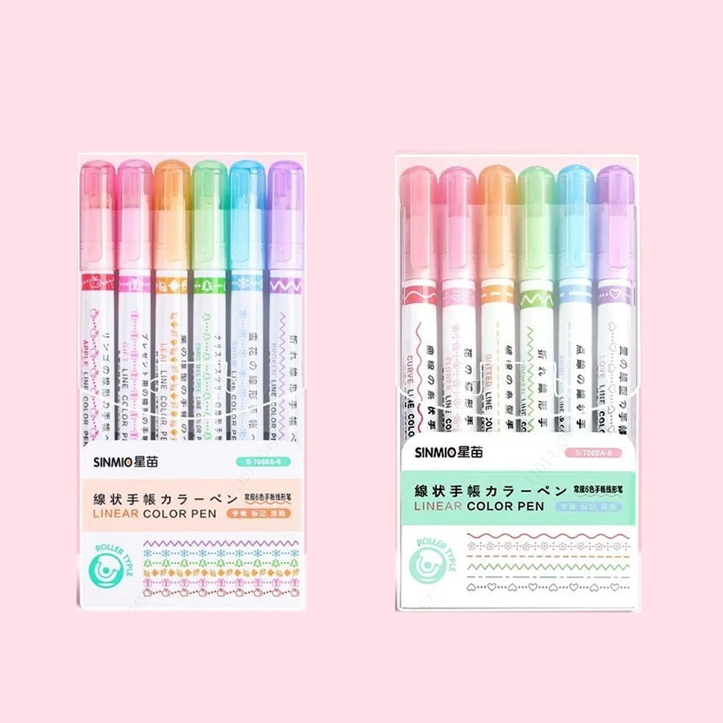6-24pcs/set Heart Flower Line Shape Highlighter Pen Roller Tip Curve Liner Marker Kawaii Cute Stationery School Supplies