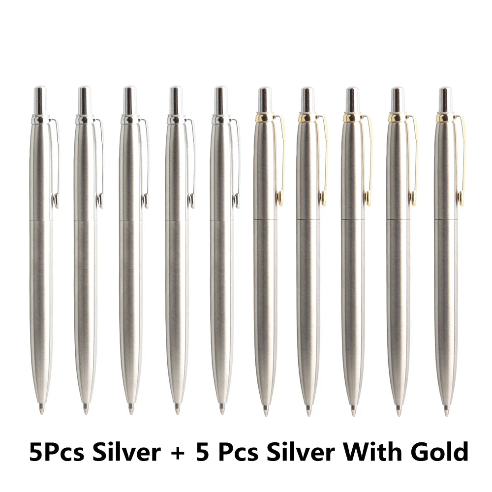 10 Pcs/Set Metal Ballpoint Pens Automatic Ball Pen G2 Refill Black Blue Ink For School Office Stationery Supplies Writing 0.7mm