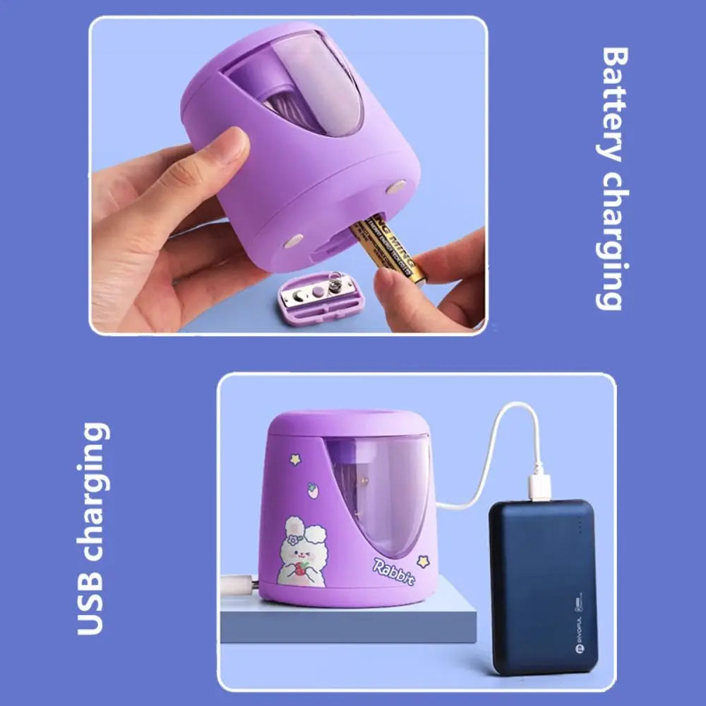 Cartoon with Decorative Sticker Switch Automatic Electric Pencil Sharpener Creative Stationery Mechanical Tool