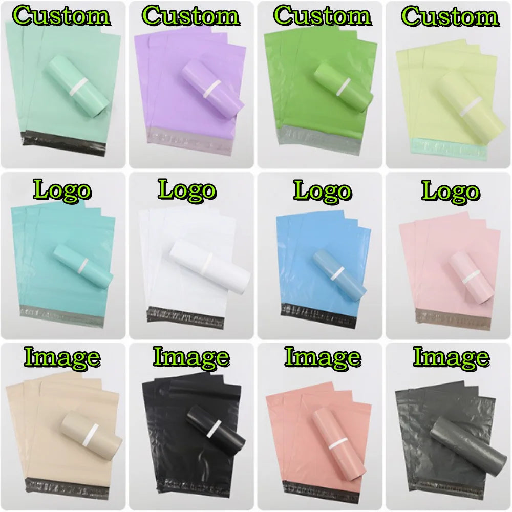 100PCS Custom Logo Text Express Courier Bag Plastic Self-Sealing Adhesive Poly Envelope Clothing T-shirt Box Shipping Pouches