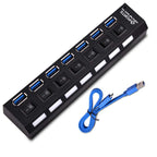 Multi Ports USB HUB 3.0 4/7 Ports Portable Super Speed 5Gbps Multiple USB Port Expander with Switches Power Adapter For PC