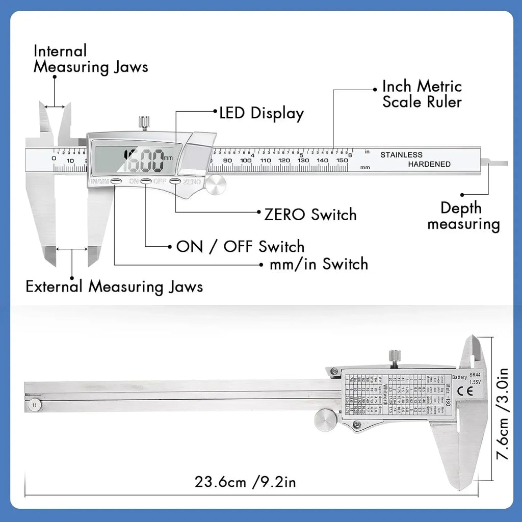 Electronic Digital Caliper, Inch and Millimeter Conversion, LCD Screen Display 0-6” Caliper Measuring Tool, Auto Power Off
