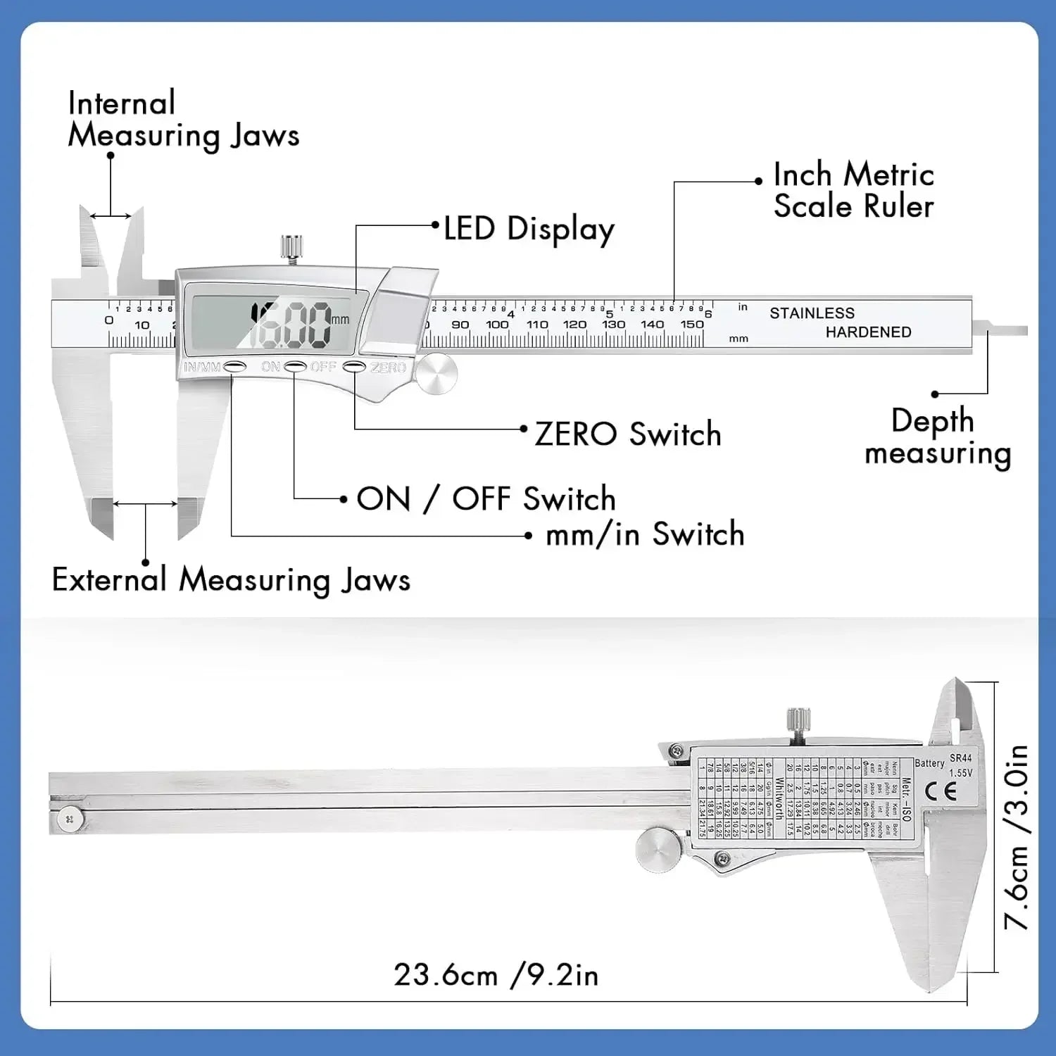 Electronic Digital Caliper, Inch and Millimeter Conversion, LCD Screen Display 0-6” Caliper Measuring Tool, Auto Power Off