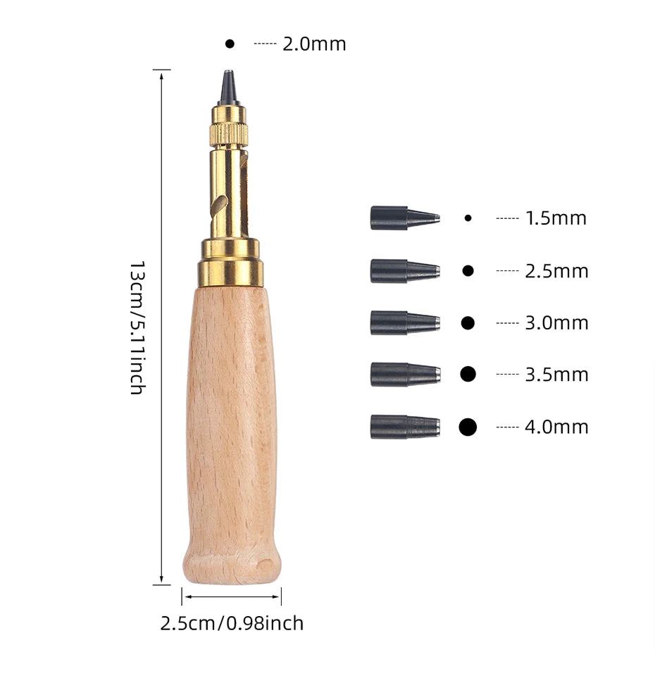 QJH 1Set Japanese Screw Punch Tool Kit Hole Punch 6 Tips Size 1.5mm - 4mm for Sewing DIY Leathercraft, Paper Crafts, Bookbinding