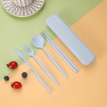 4Pcs/Set Portable Utensils With Box Healthy Eco-Friendly Wheat Straw Cutlery Reusable Chopstick Fork Knife Spoon Tableware Set