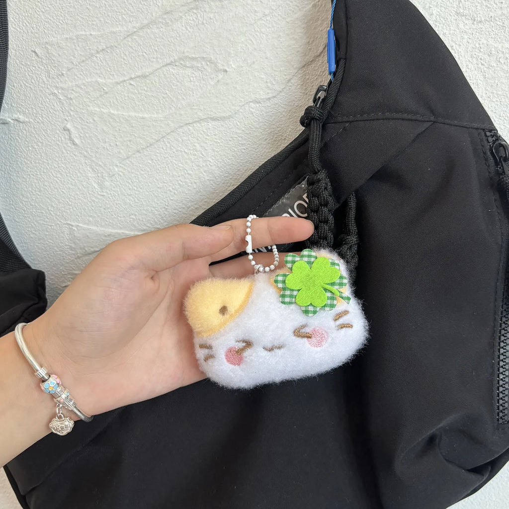 1/2/4pcs Green Clover Cat Plush Small Cat Keyring Cute Charm Keychain for Girls Women Kawaii Bag Pendant Key Chains Couple Gift