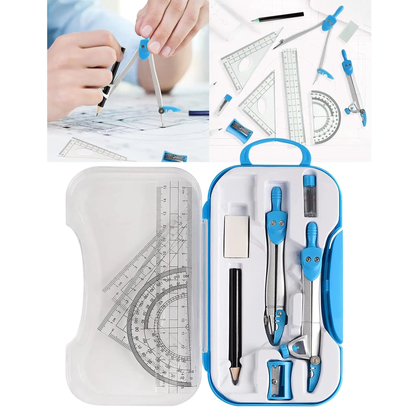Math Geometry Kit Set Protractor Ruler Pencil with Case Eraser Drawing Supplies Teachers