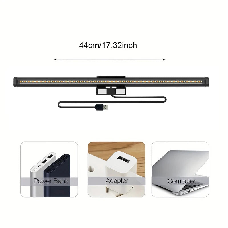 Wiscolor Computer Monitor LED Screen Hanging Light Bar Remote Control Stepless Dimming Eyescare USB Lightbar Reading Desk Lamp