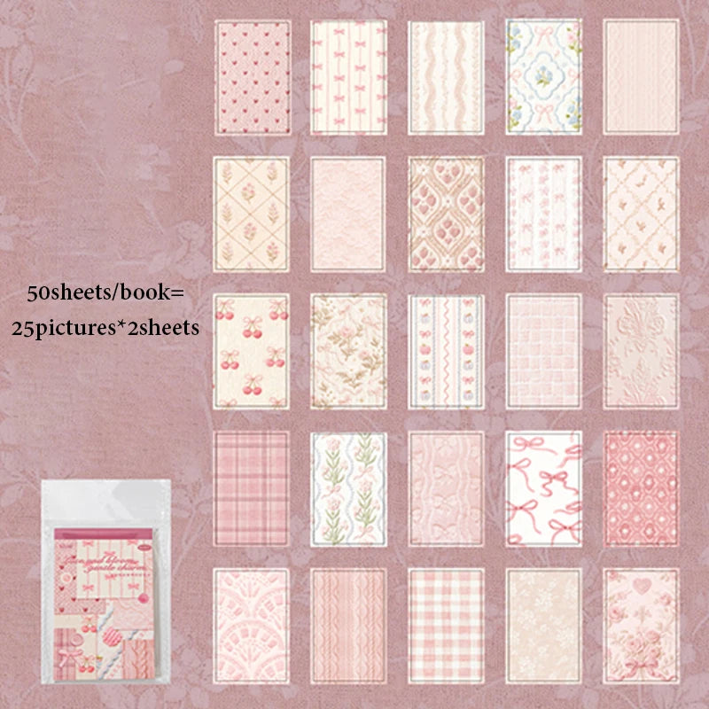Mr.Paper 50 Sheets/Book Vintage Textured Scrapbook Card Stock, Kawaii Floral & Plaid Decorative Journal Paper for DIY Craft