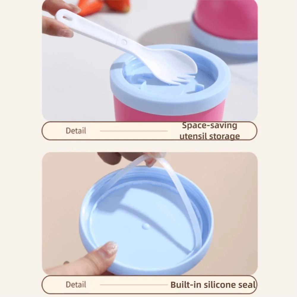 Double Layer Overnight Oats Container with Lids and Spoons Seal Breakfast Cup Milk Cup PP Large Capacity