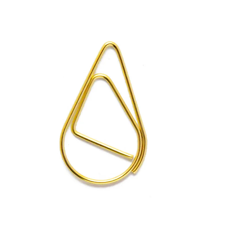 50pcs Modeling Paper Clips Metal Material Water Drop Shape Golden Silver Black Colored Bookmark Memo Clips Office Stationery