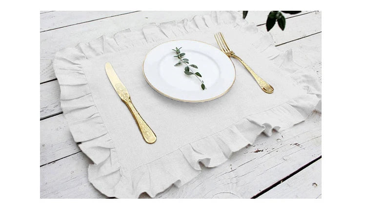 1 Pcs 100% Linen Napkins Wedding Dinner Solid Color Flounce Placemats Ruffle Edge Classical Custom Home Table Napkin