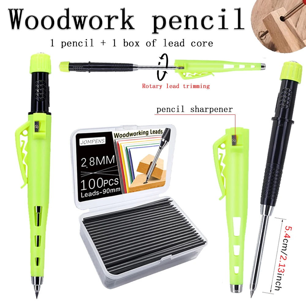 Creative 54mm Long Head Carpenters Mechanical Pencil With 1 Box Lead,2.8mm Deep Hole Woodworking Marking Pencil Drawing Tool